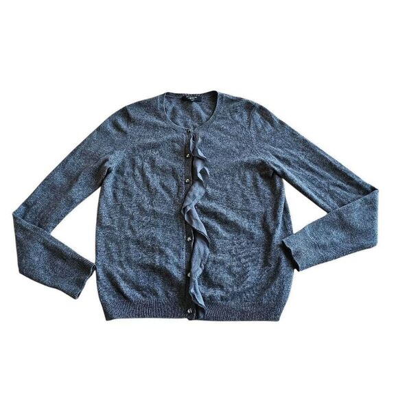 Ann Taylor womens Sz M gray Ruffle cashmere cardigan sweater - Picture 3 of 8